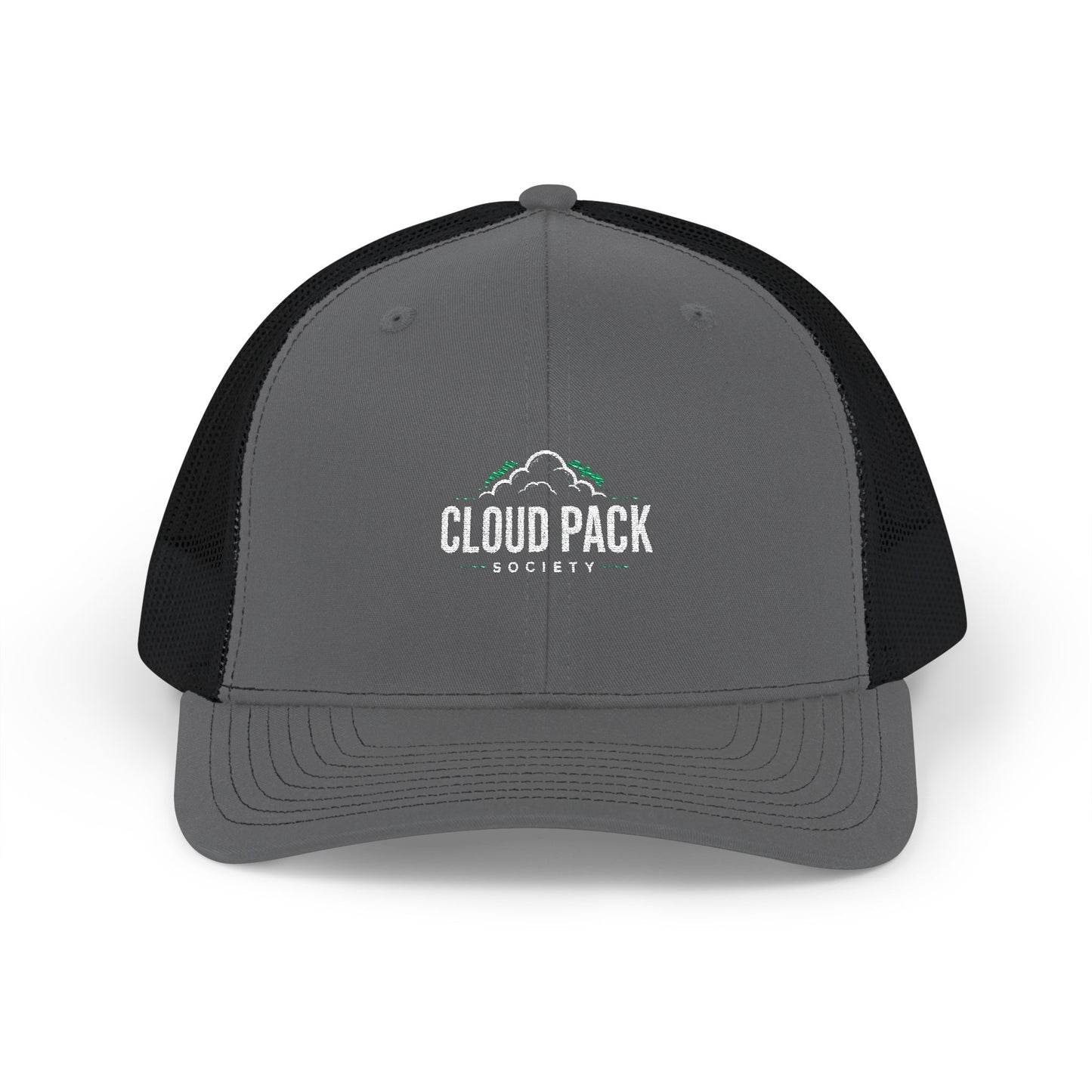 Cloud Pack Trucker Cap — Embroidered Mountain & Cloud Snapback Hat