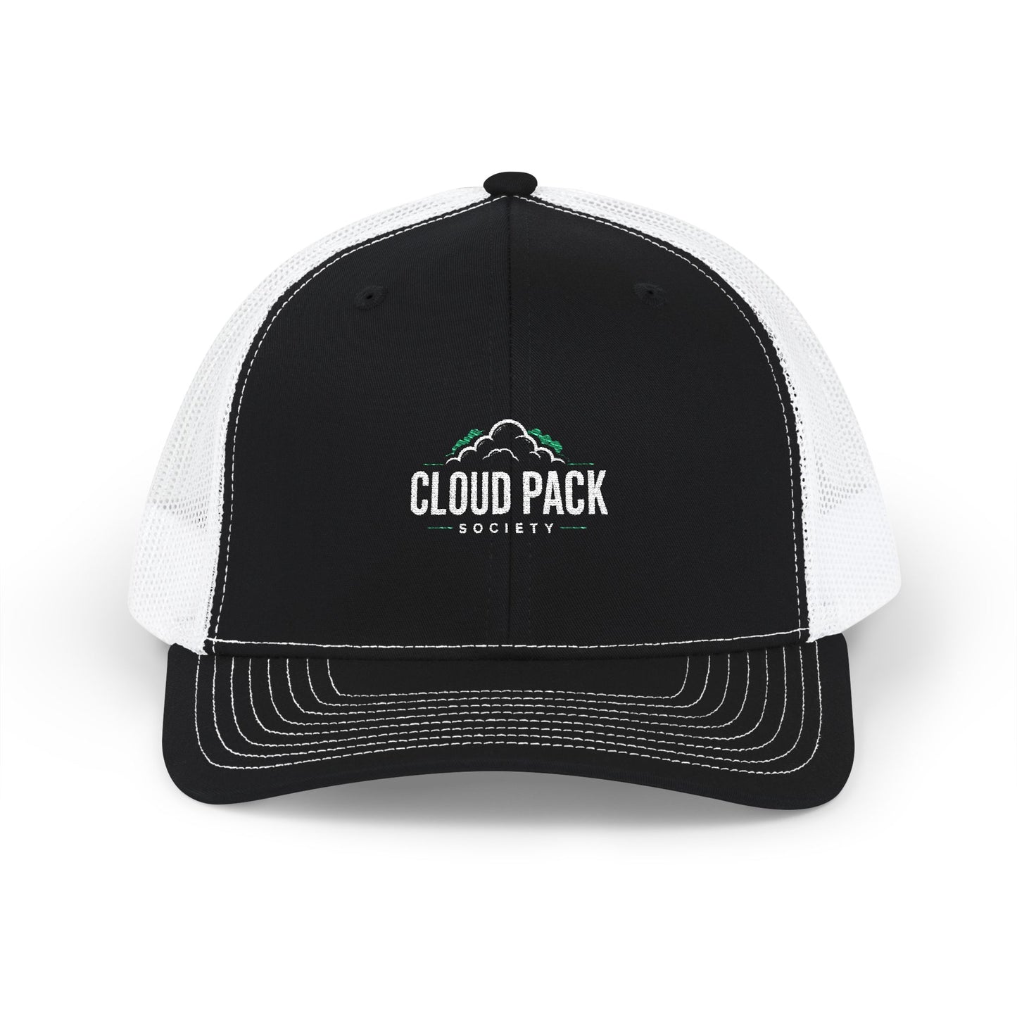 Cloud Pack Trucker Cap — Embroidered Mountain & Cloud Snapback Hat